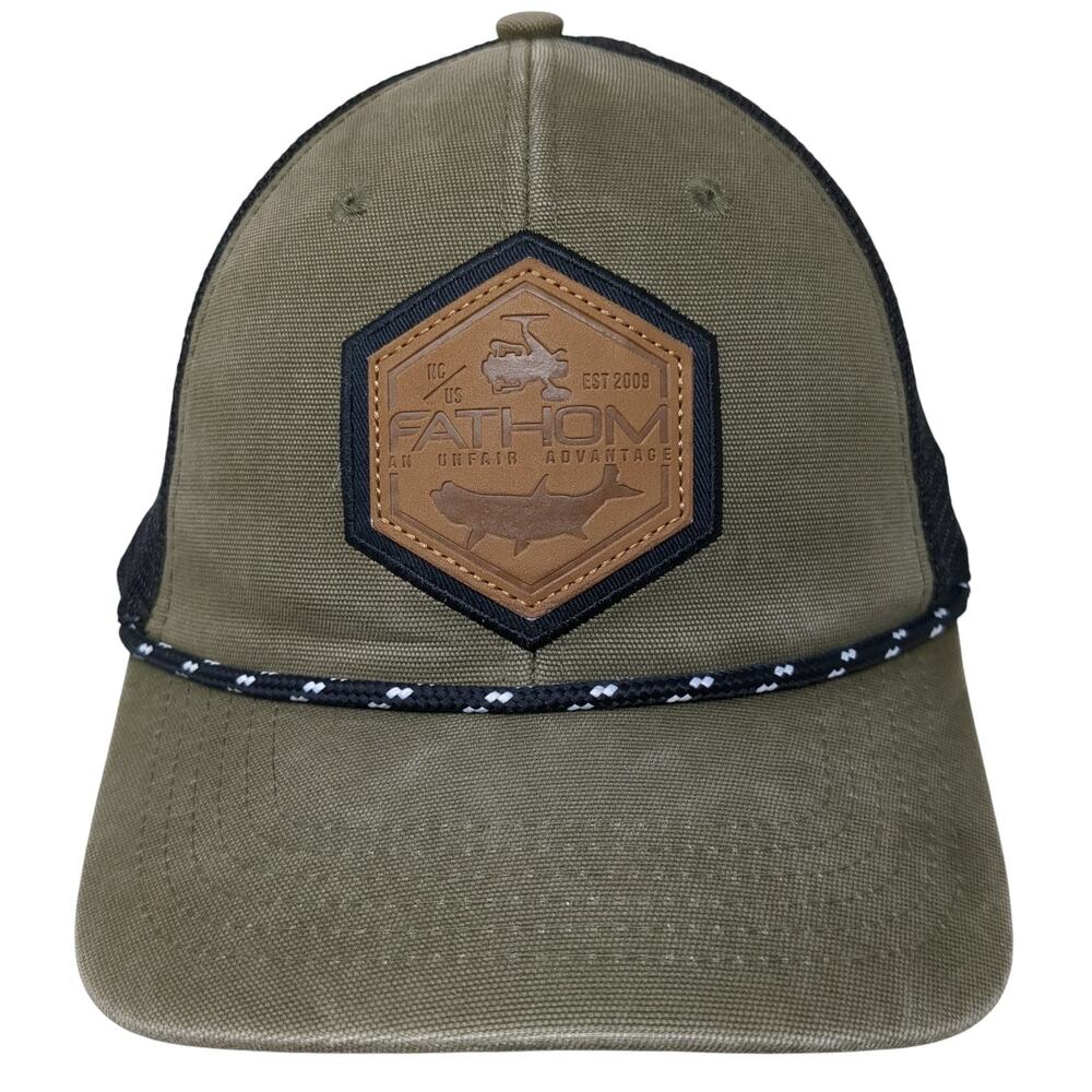 Fathom Snapback Trucker Hat Green One Size Adjustable Mesh Back Rope Embroidered